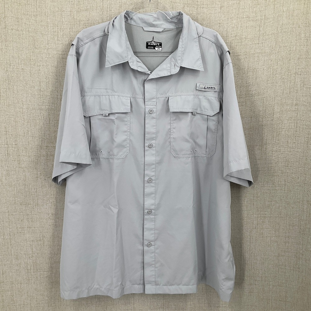 Habit Fishing Shirt Mens 2XL Grey Vented UPF 40‎ Short Sleeve Outdoor